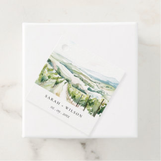 Soft Pastel Watercolor Vineyard Landscape Wedding Favor Tags