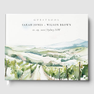 Soft Pastel Watercolor Vineyard Landscape Wedding Guest Book
