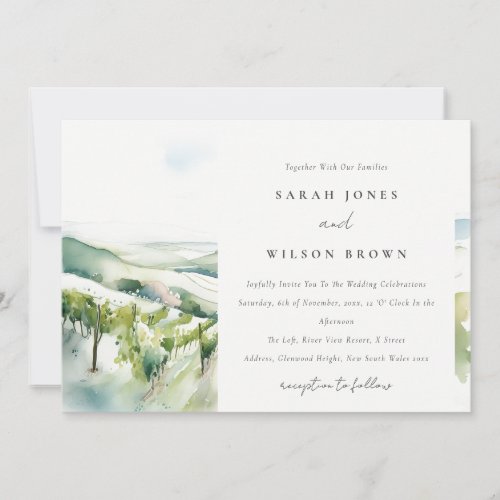 Soft Pastel Watercolor Vineyard Landscape Wedding