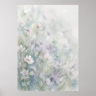 Soft Pastel Watercolor Wildflower Meadow Poster