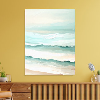Soft Pastel Waves Minimalist Beach Wrapped Canvas 