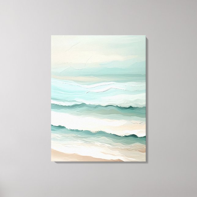 Soft Pastel Waves Minimalist Beach Wrapped Canvas  Print (Front)