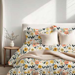 Soft Pastel Wildflower Botanical Pattern Duvet Cover