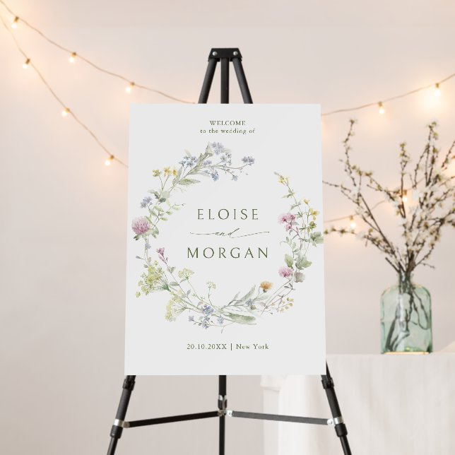 Soft Pastel Wildflower Botanical Wedding Welcome Foam Board (In Situ (Stand))