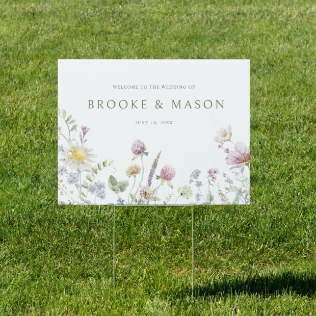 Soft Pastel Wildflower Botanical Wedding Welcome Sign (Insitu)