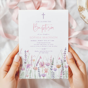 Soft Pastel Wildflower Butterfly Baptism Invitation