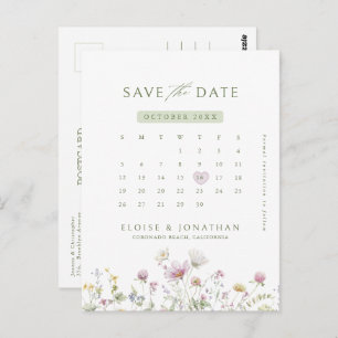 Soft Pastel Wildflower Calendar  Save the Date Postcard