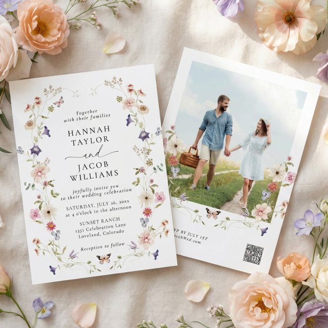 Soft Pastel Wildflower Floral Photo Wedding Invitation (Creator Uploaded)