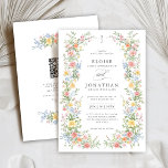 Soft Pastel Wildflower Spring QR Code Wedding Invitation<br><div class="desc">Bring timeless charm and romantic elegance to your wedding with this minimalist floral QR code wedding invitation, featuring a soft watercolor border of hand-painted blooms. The delicate floral arrangement includes pastel pinks, buttery yellows, soft lavenders, baby blues, and sage greens, gracefully framing your custom text in the center. Perfect for...</div>