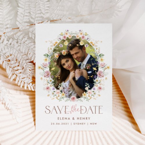 Soft Pastel Wildflower Wedding Photo Save the Date Announcement Postcard