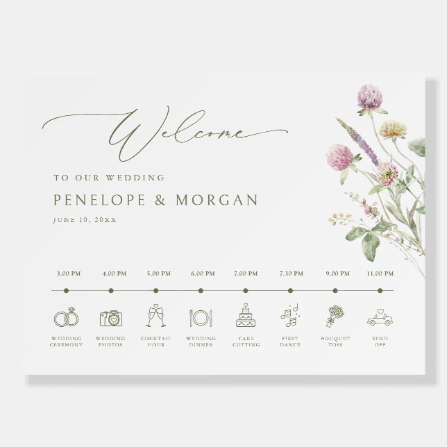 Soft Pastel Wildflower  Wedding Welcome Timeline Foam Board (Front)