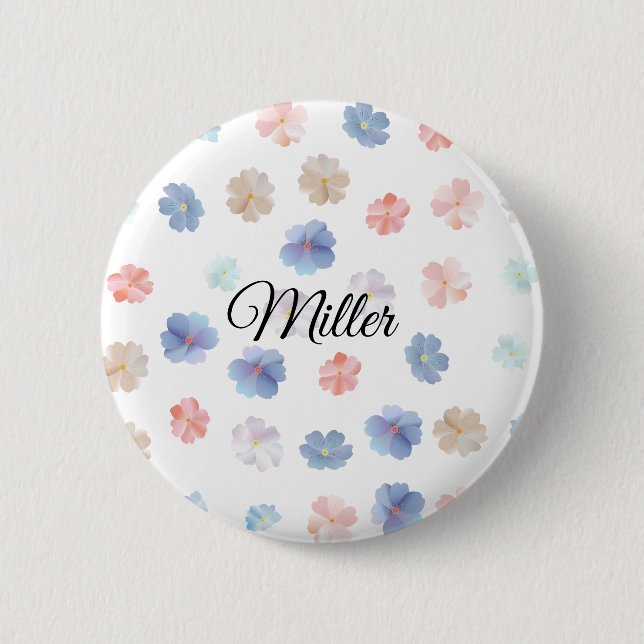 Soft Pastel Wildflowers Pattern Button (Front)