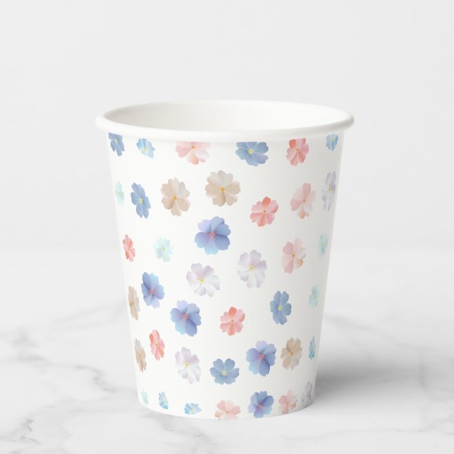 Soft Pastel Wildflowers Pattern Paper Cups (Front)