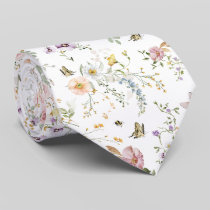 Soft Pastel Wildflowers Spring Meadow Neck Tie