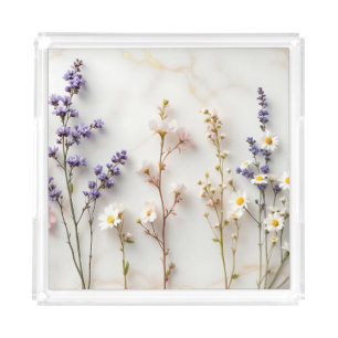 Soft Pastel Wildflowers Stained Glass Floral Art  Acrylic Tray