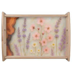 Soft Pastel Wildflowers Stained Glass Floral Art  Serving Tray