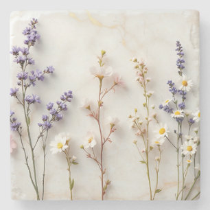 Soft Pastel Wildflowers Stained Glass Floral Art  Stone Coaster