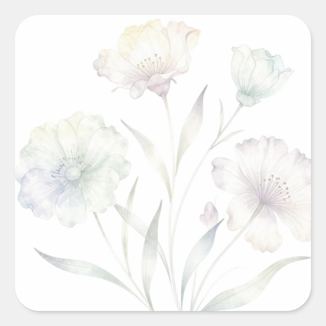 Soft Pastel Wildflowers Watercolor Grace Square Sticker (Front)