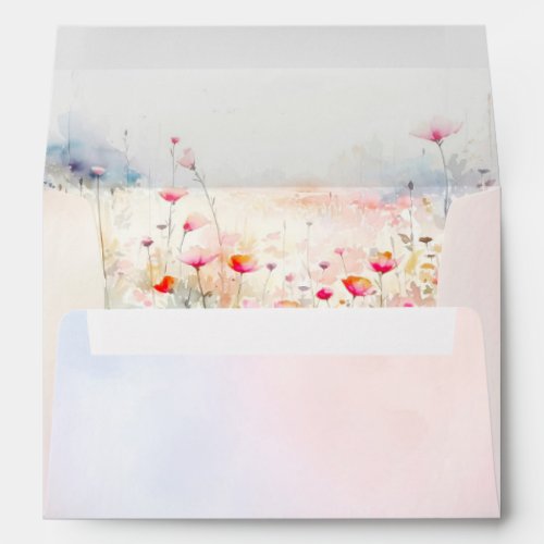 Soft Pastel Wildflowers Wedding Envelope