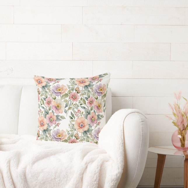 Soft Pastel Windflower Sprays Throw Pillow (Couch)