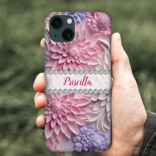 Soft pastels 3D dahlias, diamond frame custom iPhone 13 Case