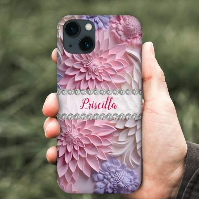 Soft pastels 3D dahlias, diamond frame custom Case-Mate iPhone Case (Creator Uploaded)
