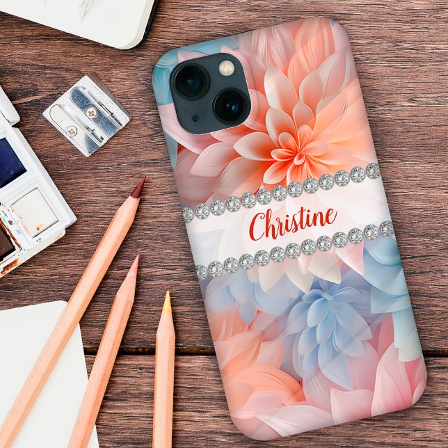 Soft pastels 3D dahlias, diamond frame custom Case-Mate iPhone Case (Creator Uploaded)