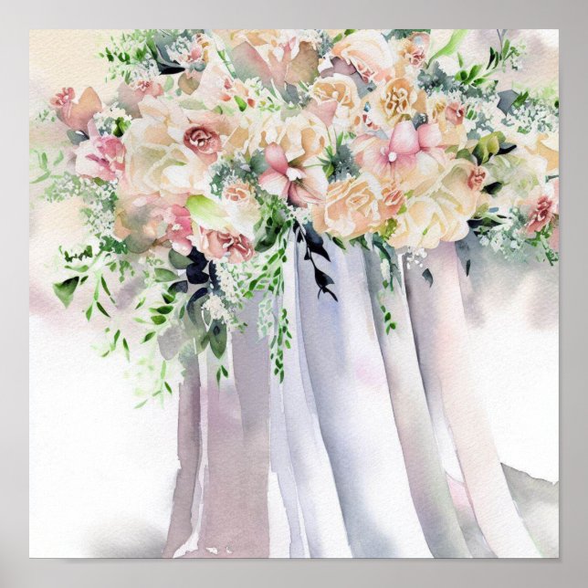 Soft Pastels, Bridal Cascading Bouquet 1, Poster (Front)
