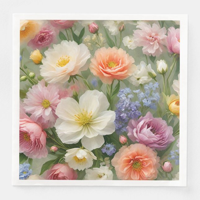 Soft Pastels Floral Print Paper Dinner Napkins (Front)