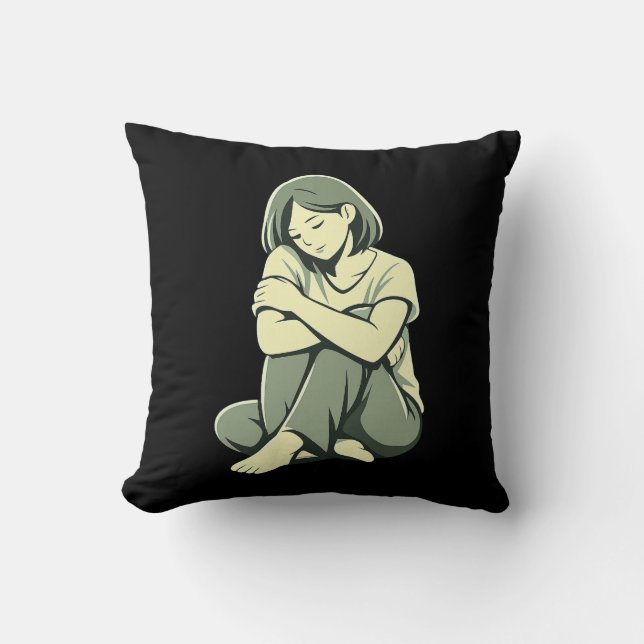 Soft Pause Moment – Calm Human Comfort Throw Pillow (Front)