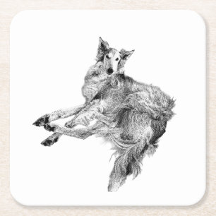 Soft Pause – Silken Windhound Square Paper Coaster