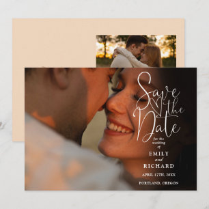Soft Peach 2 Photo Elegant Script Wedding Save The Date