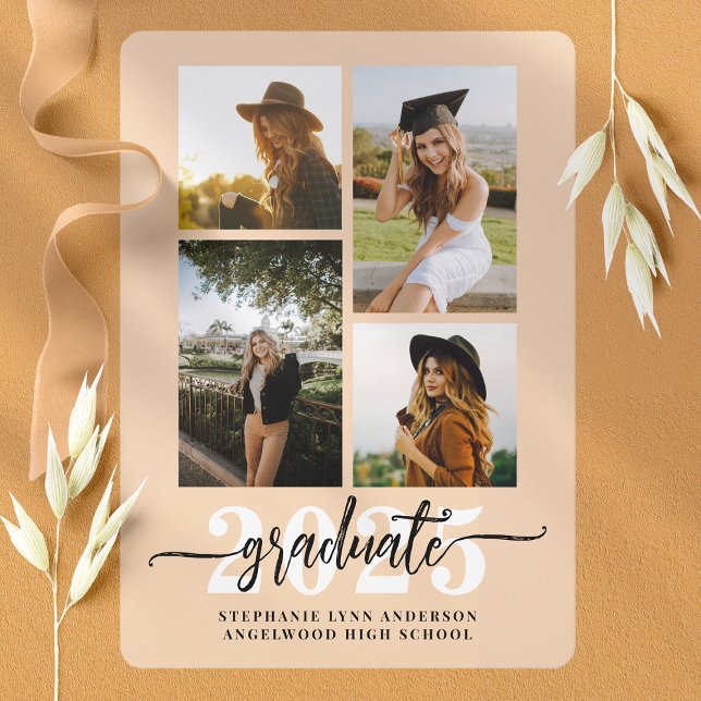 Soft Peach 4 Photo Collage Grad Announcement (Creator Uploaded)