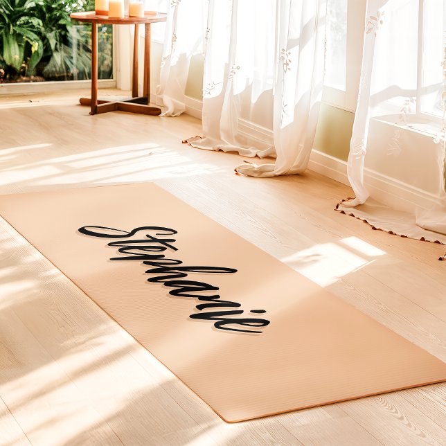 Soft Peach And Black Custom Name Simple Yoga Mat (Creator Uploaded)