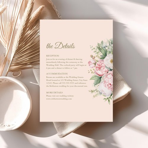 Soft Peach and Blush Floral Wedding Details Card