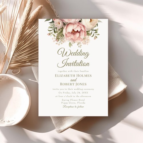 Soft Peach and Blush Floral Wedding Invitation