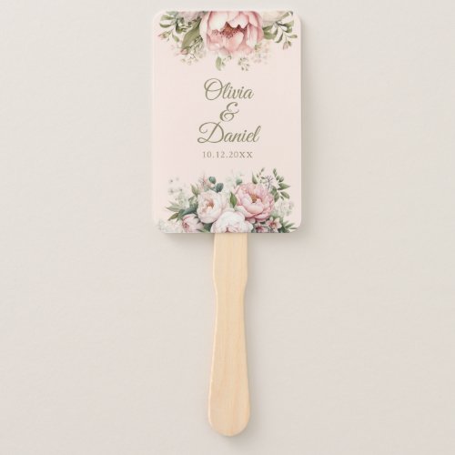 Soft Peach and Blush Floral Wedding Program Hand Fan