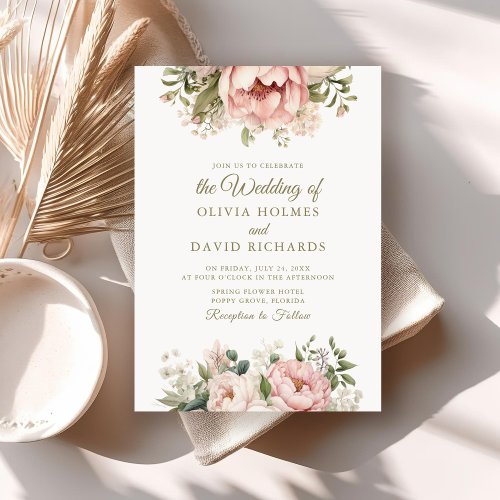 Soft Peach and Blush Pink Floral Wedding Invitation