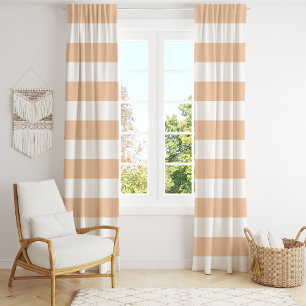 Soft Peach And White Wide Horizontal Stripe Blackout Curtains
