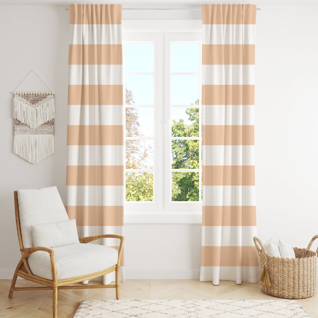 Soft Peach And White Wide Horizontal Stripe  Blackout Curtains (Creator Uploaded)