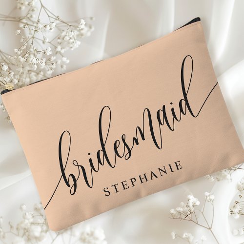 Soft Peach Bridesmaid Modern Calligraphy Accessory Pouch