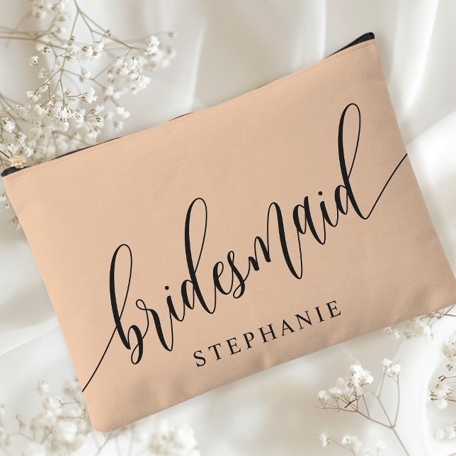 Soft Peach Bridesmaid Modern Calligraphy Accessory Pouch (Creator Uploaded)