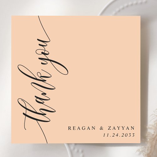 Soft Peach Calligraphy Script Wedding Thank You Card