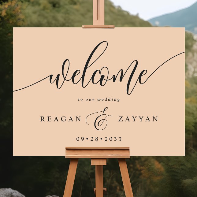 Soft Peach Calligraphy Wedding Welcome Foam Board (Creator Uploaded)
