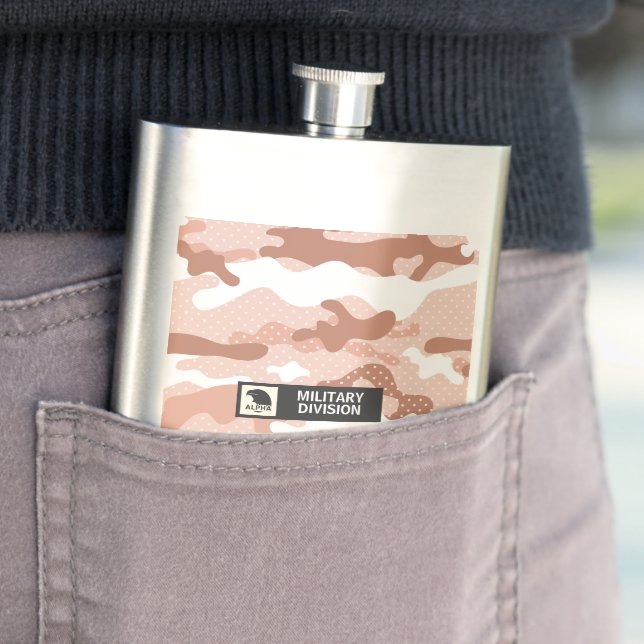 Soft Peach Camouflage Pattern Military  Flask (In Situ)