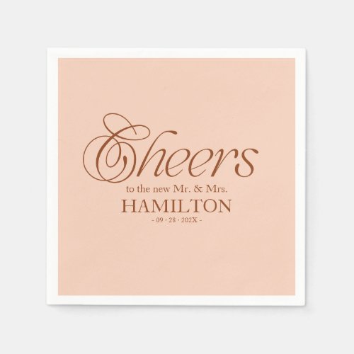 Soft Peach Cheers Modern Minimalist Wedding Napkins