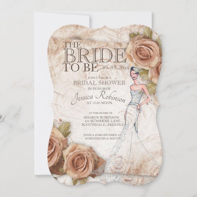Soft Peach Colored Roses Bridal Shower Invitation (Front)