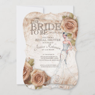 Soft Peach Colored Roses Bridal Shower Invitation