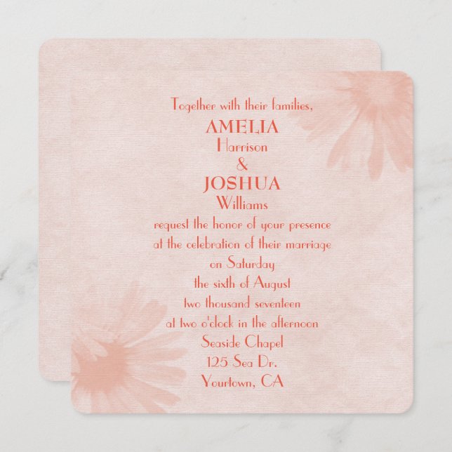 Soft Peach Daisy Wedding Invitation (Front/Back)