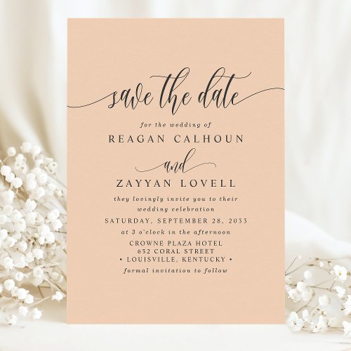 Soft Peach Elegant Calligraphy Save The Date